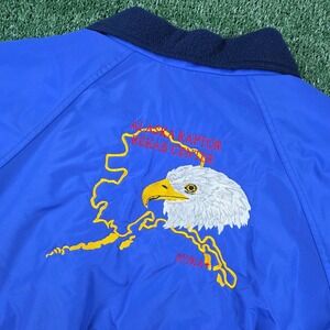 Vintage LA Loving Alaska Raptor Rehab Center Sitka Bomber Jacket Blue Mens Large